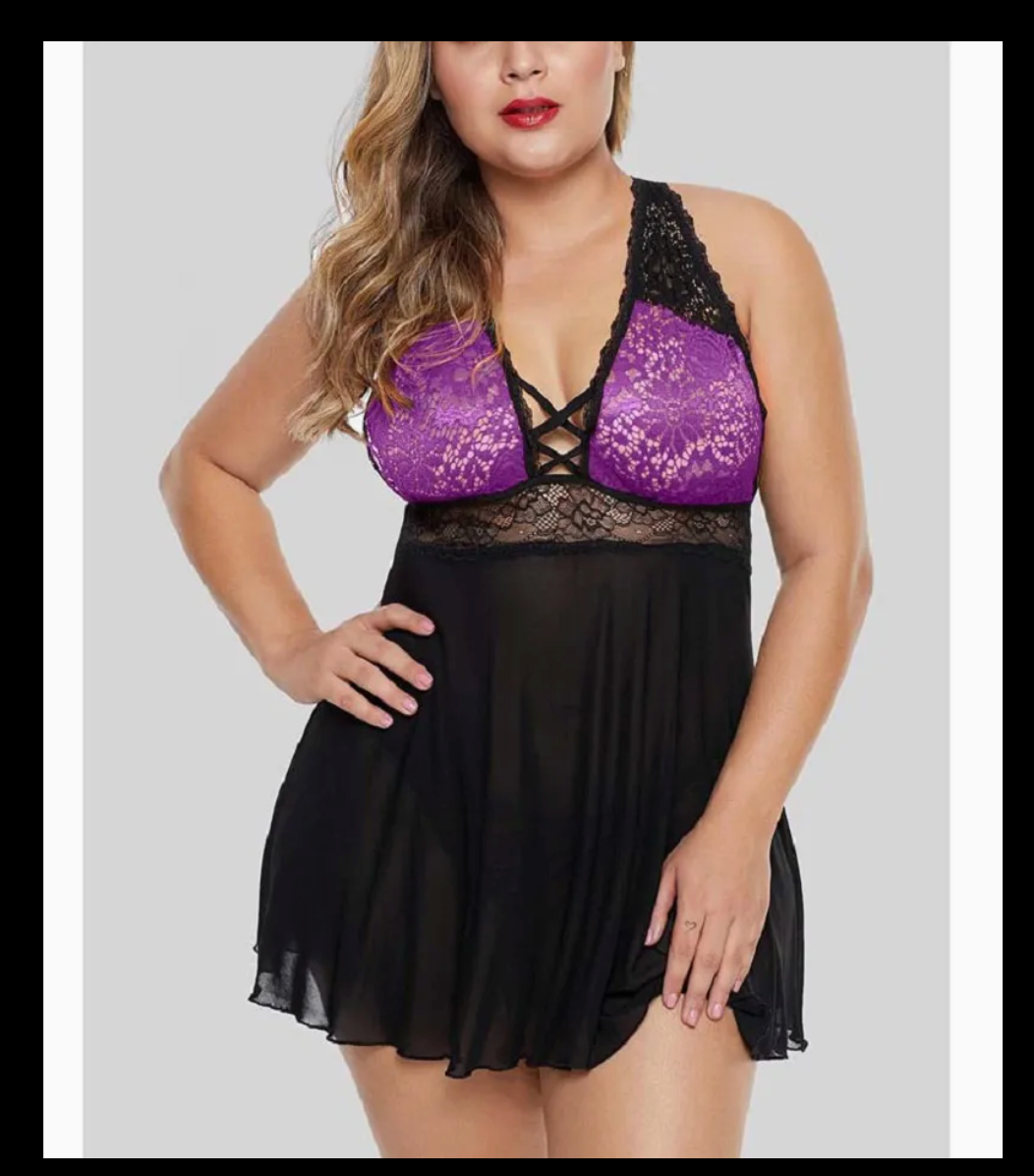 Midnight Bloom Plus Size Lace Babydoll Set