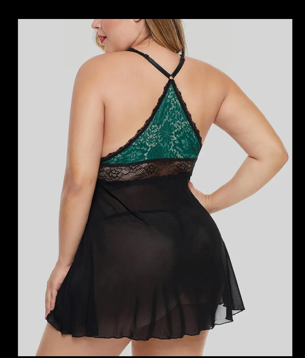 Midnight Bloom Plus Size Lace Babydoll Set